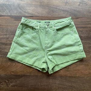 Green Checkered Denim Shorts